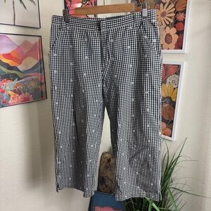 Sag Harbor | black and white checkered floral embroidered crops | 12